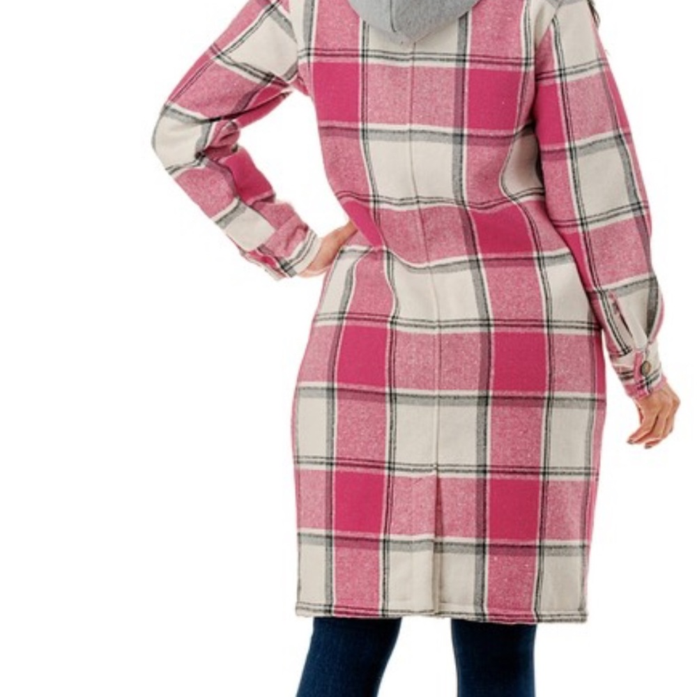 Posh Pink and White Plaid Longline Jacket - Picture 2 of 2